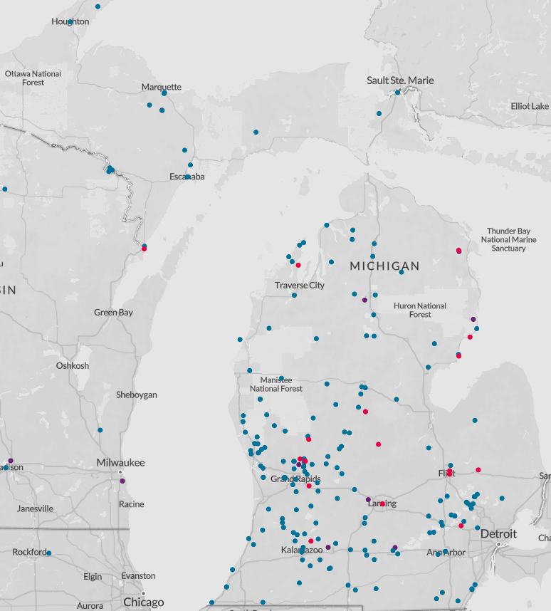 map of michigan showing areas affected by PFAS